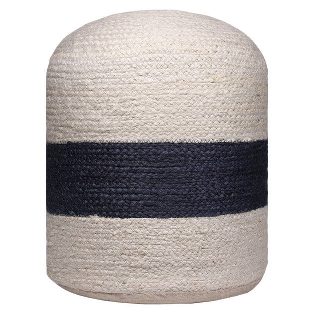 Hivvago 18 Inch Pouf Ottoman Off White Navy Blue 3