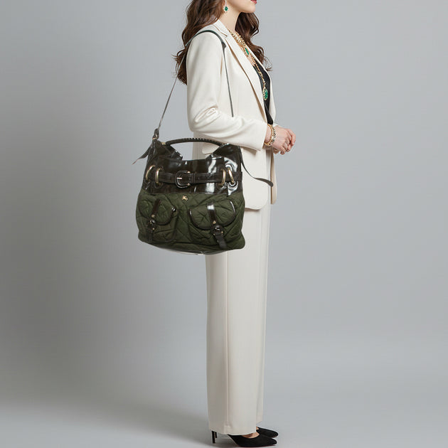 Burberry Bromley Brown/khaki Quilted Nylon And Patent Leather Hobo