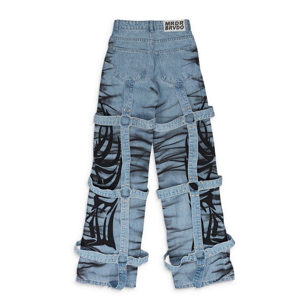 Who Decides War Winged Logo Bondage Pants Blue 28 3
