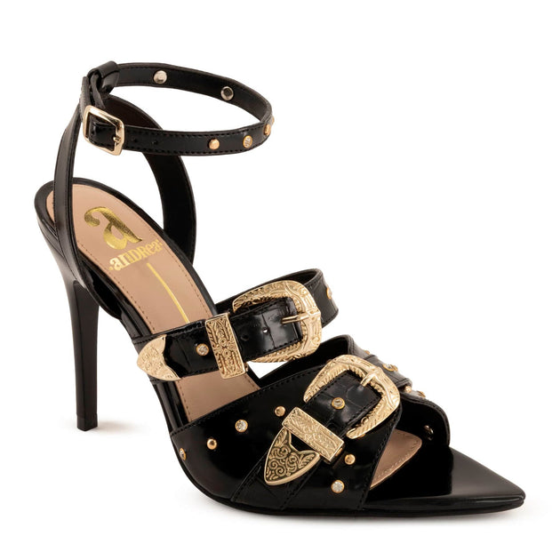Andrea Women's Stiletto Ankle Strap Sandals Black US 10 2
