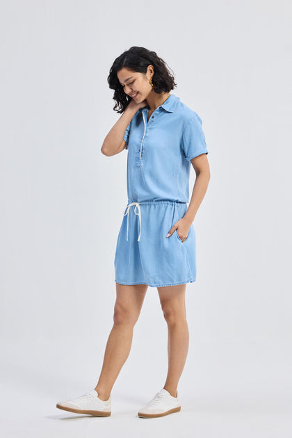 Reistor Drawstring Denim Shirt Dress Blue XXXLarge 4