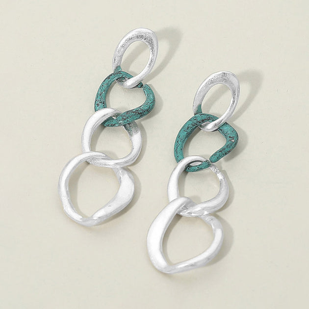 FASHNZFAB Two Tone Metal Link Chain Drop Earrings Blue 4