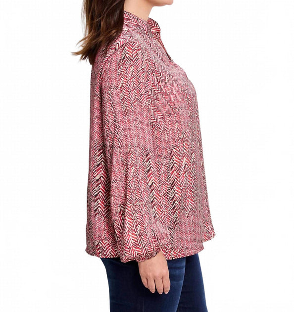 Nic + Zoe Herringbone Stamp Top Red XXL 4