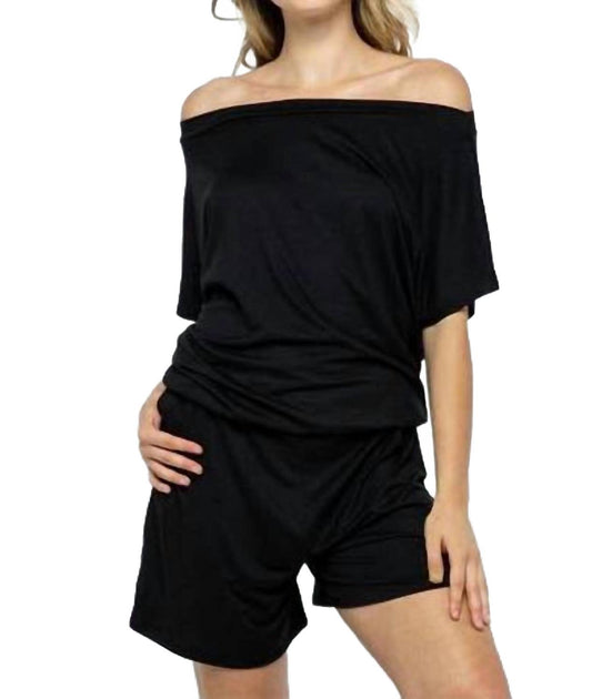 Ellis Off The Shoulder Pocket Romper Black Plus Size 1X 2