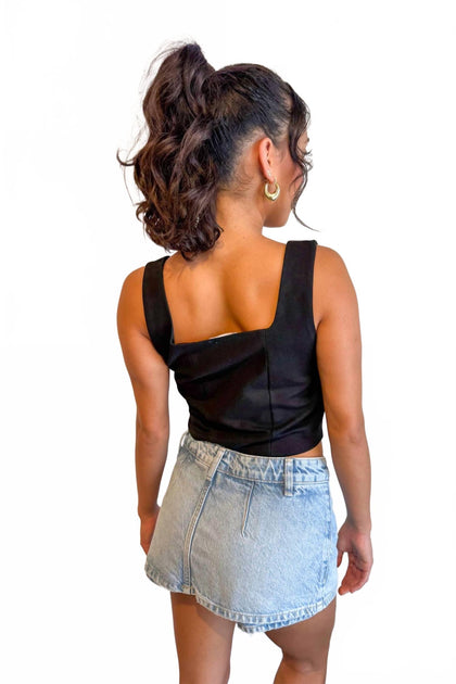 Day + Moon Isabella Square Neck Top Schwarz Small 3