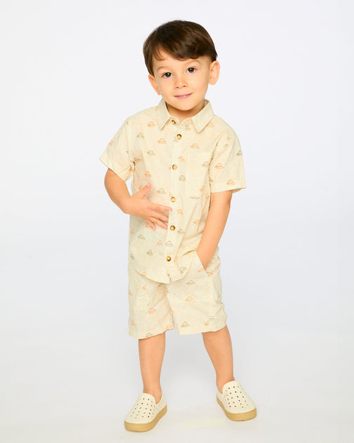 Deux par Deux Poplin Shorts Beige Safari Print US 4T 3