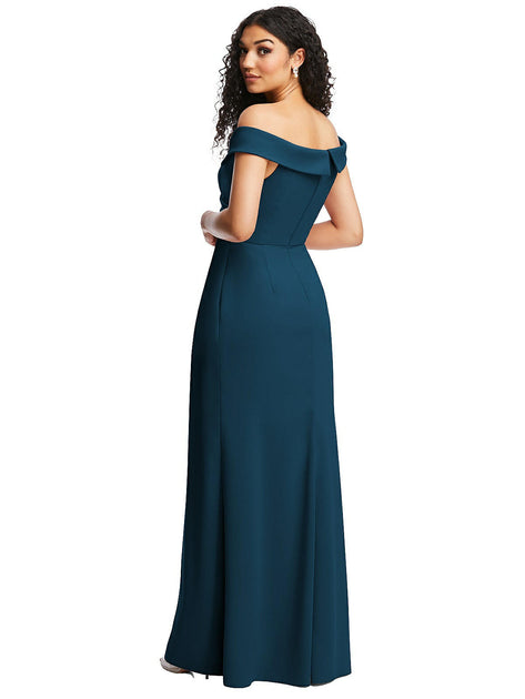 After Six Cuffed Off-the-Shoulder Pleated Faux Wrap Maxi Dress Black US 2 3