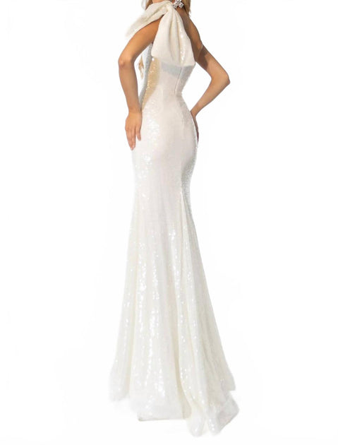 Ava Presley One Shoulder Sequin Gown White US 4 3