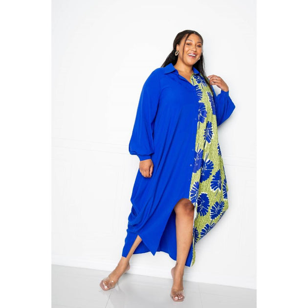TRUEDAMES Print Drapy Shirt Maxi Dress Green 1X 3