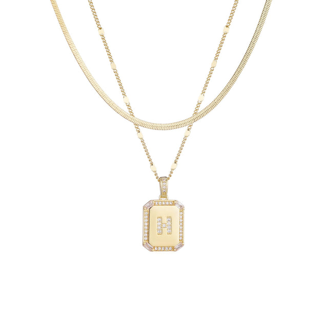 Adornia Tag Pendant Herringbone Chain Necklace Set Gold 2