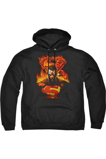 Gildan Superman Man On Fire Hoodie Black Large 2