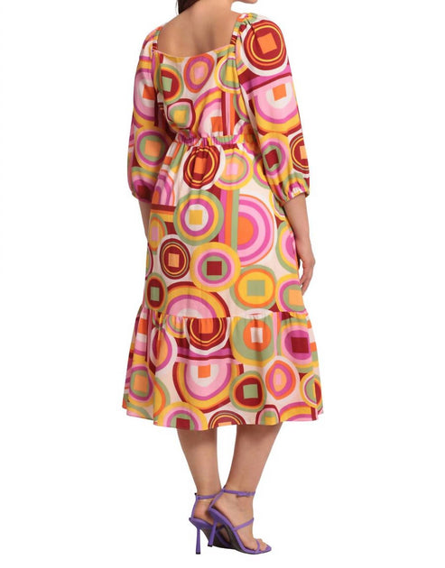 Donna Morgan Abstract Print 3/4 Arm Midi Kleid Multi US 8 4