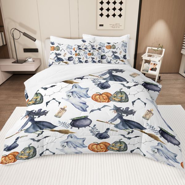 AOROBI Ensemble de Couette Halloween 8 Pièces, Motif Sorcière 4