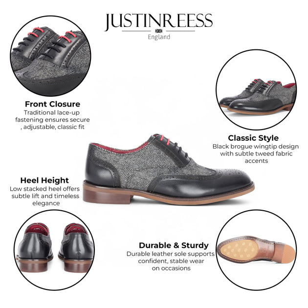 Justin Reess Albert Brogue Shoes Black/Grey EU 42 3