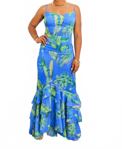 SurelyMine Maxikleid mit Blätterprint 2