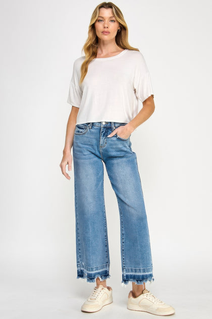 TRUEDAMES Tummy Control Crop Wide Leg Jeans Medium Blue US 10 3