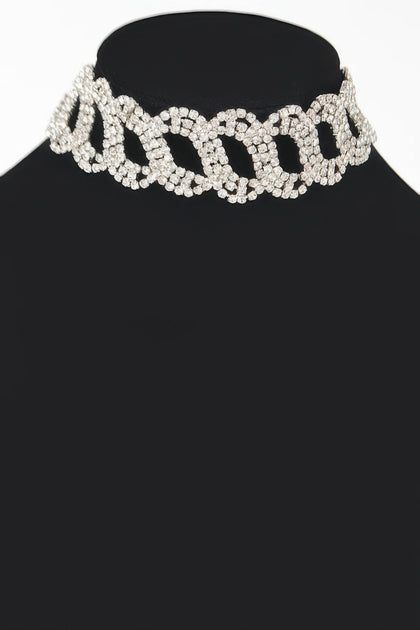 TRUEDAMES Rhinestone Chain Choker Black 3