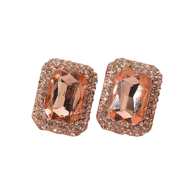 FASHNZFAB Rectangular Rhinestone Stud Earrings Multi 4