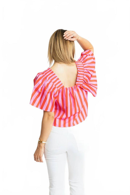 Karlie Stripe Square Neck Poplin Top Pink Medium 4