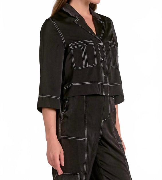 ELAN Jackie Button-Up Shirt Black XS 3