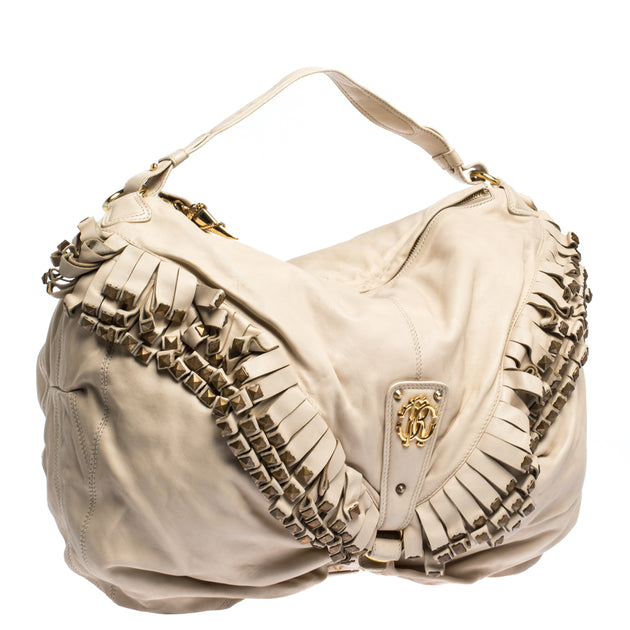Roberto Cavalli Studded Fringe Hobo Cream 4