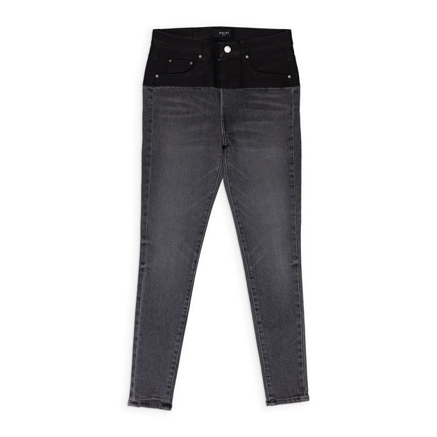 Amiri Contrast Fabric Leather Skinny Jeans Grey 27 2