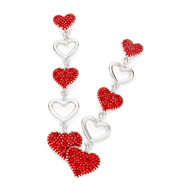 FASHNZFAB Heart Link Dropdown Earrings Red 3