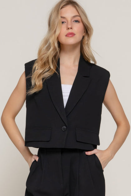 TRUEDAMES Lapel Collar Shoulder Pad Vest Black Medium 2