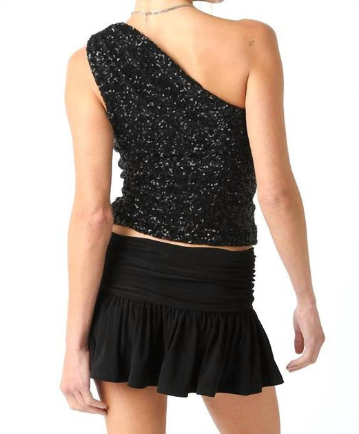 OLIVACEOUS Mia One Shoulder Sequin Top Black Medium 4