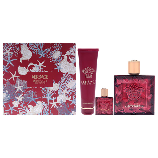 Versace Eros Flame By For Men - 3 Pc Gift Set 3.4oz Edp Spray