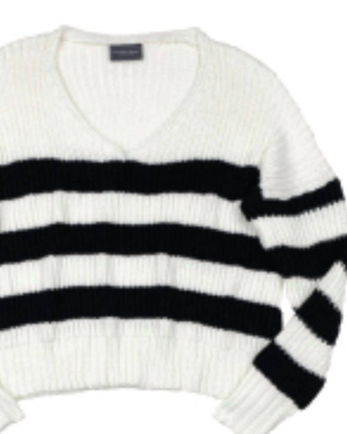 Wooden Ships Teddy Striped Cropped Sweater White S/M 3