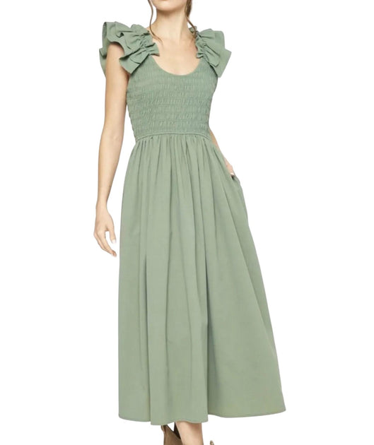 Entro Smocked Midi Dress Green Large 2