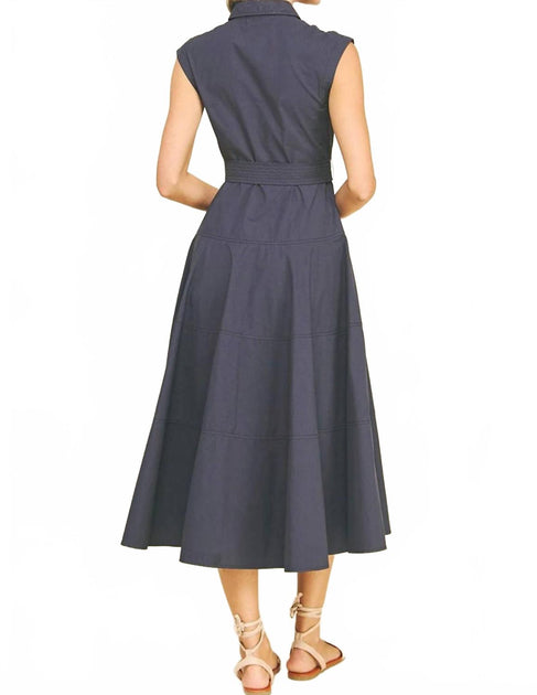 PINCH Button Down Sleeveless Midi Dress Blue Large 4