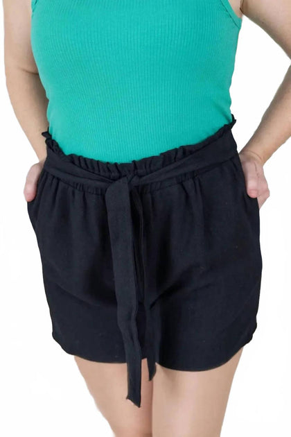 Michelle Mae Libby Linen Shorts Black/Blue Large 4