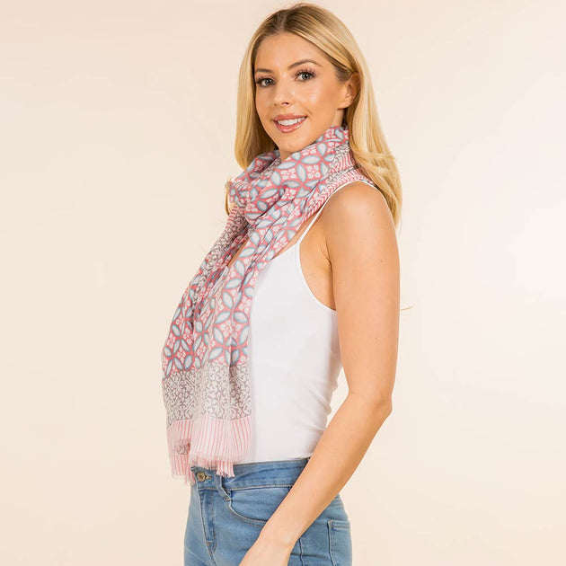 TRUEDAMES Geometric Pattern Fringe Shoulder Wrap Scarf Pink 4