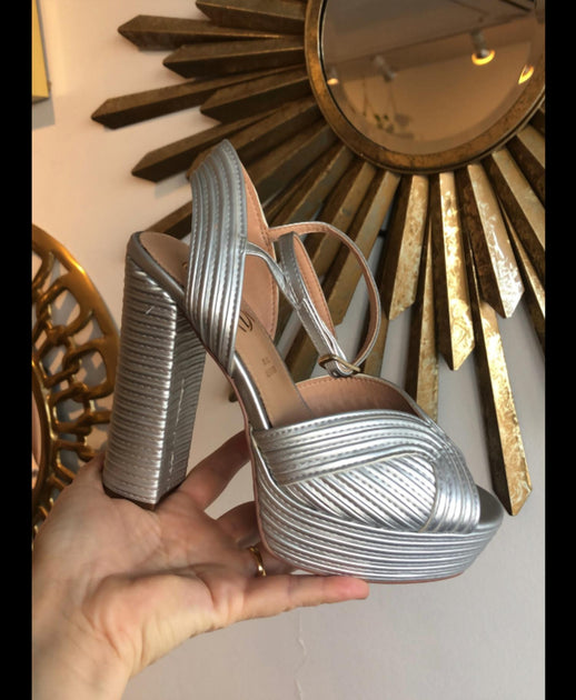 Exe Ophelia Platform Heeled Sandals Silver EU 39 3