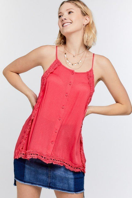 TRUEDAMES Boho Scallop Lace Cami Top Green Small 2