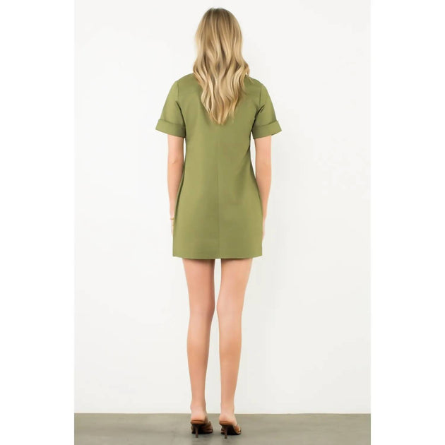THML Short Sleeve Collared Dress Green XS 3