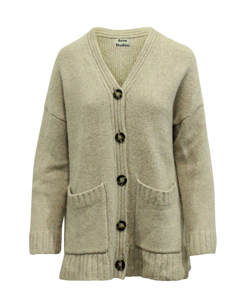 Acne Studios Knitted Oversize Cardigan In Beige Wool | ShopSimon