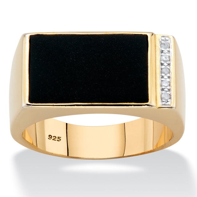 Palm Rectangular Ring Black Onyx Gold-Plated Silver US 12 2