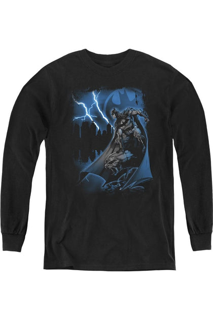 Gildan Batman Lightning Strikes Youth Long Sleeve T-Shirt Black Medium 2