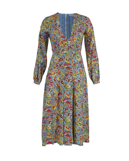 knee length dresses for ladies Novara Chiffon Dress in Vintage Floral Deep Navy