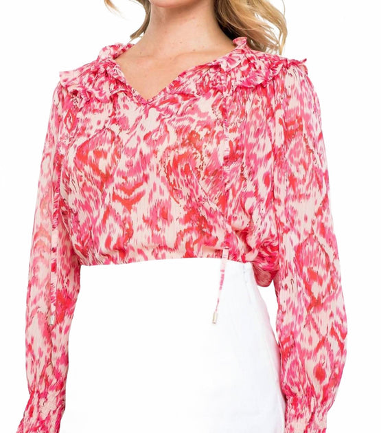 THML Sheer Print Top Pink Medium 3