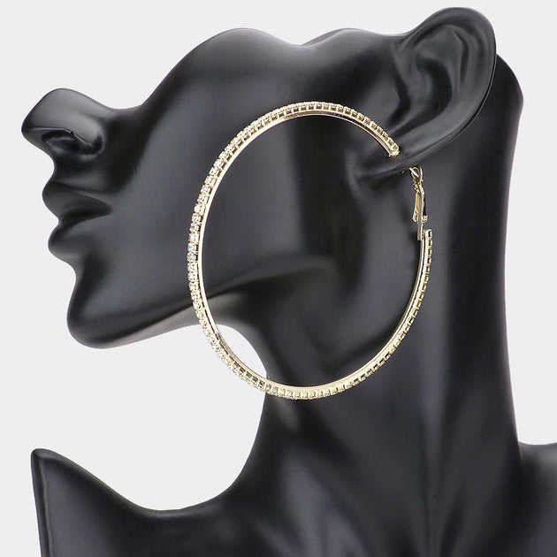 FASHNZFAB Crystal Rhinestone Hoop Earrings Black 6