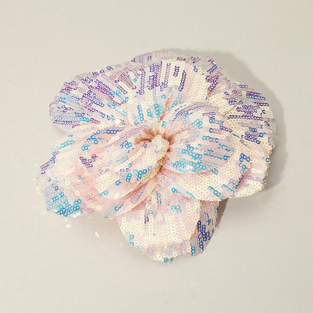 FASHNZFAB Sequin Flower Pin Brooch Pink Silver 2