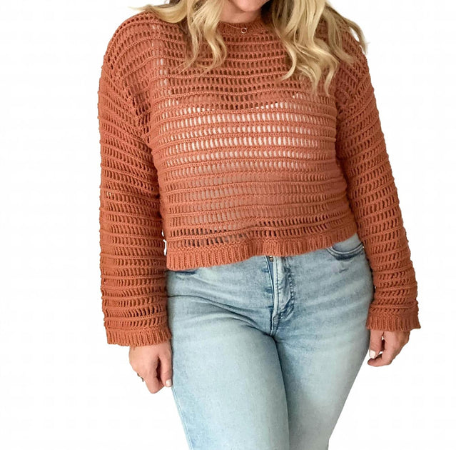 LE LIS Horizon Openwork Crochet Sweater Multi Large 3