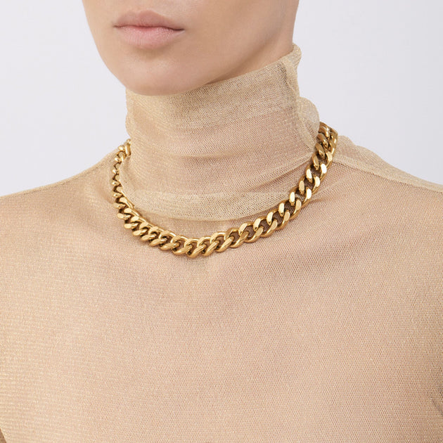 Adornia Wide Curb Chain Necklace Gold 3