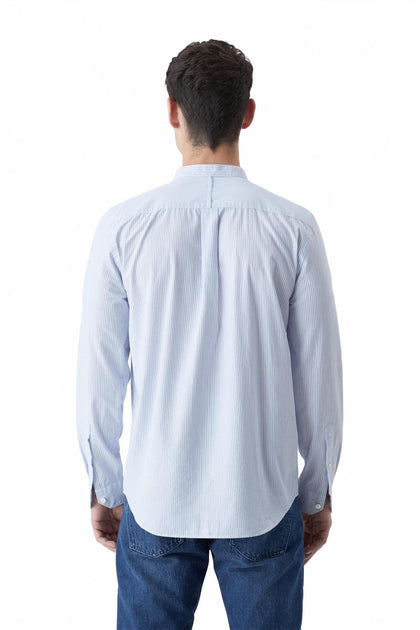 CLOSED Collarless Long Sleeve Shirt Blue Small 3