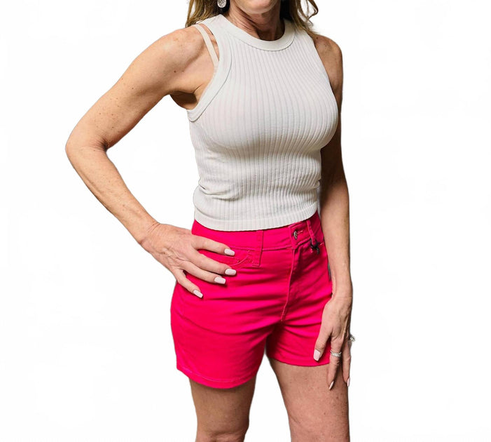 ZENANA Kyla High Rise Shorts Pink Medium 2