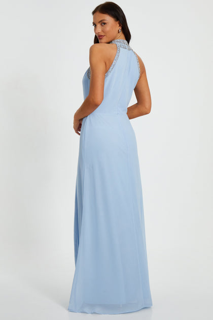 QUIZ Women's Embellished Halter Neck Chiffon Maxi Dress